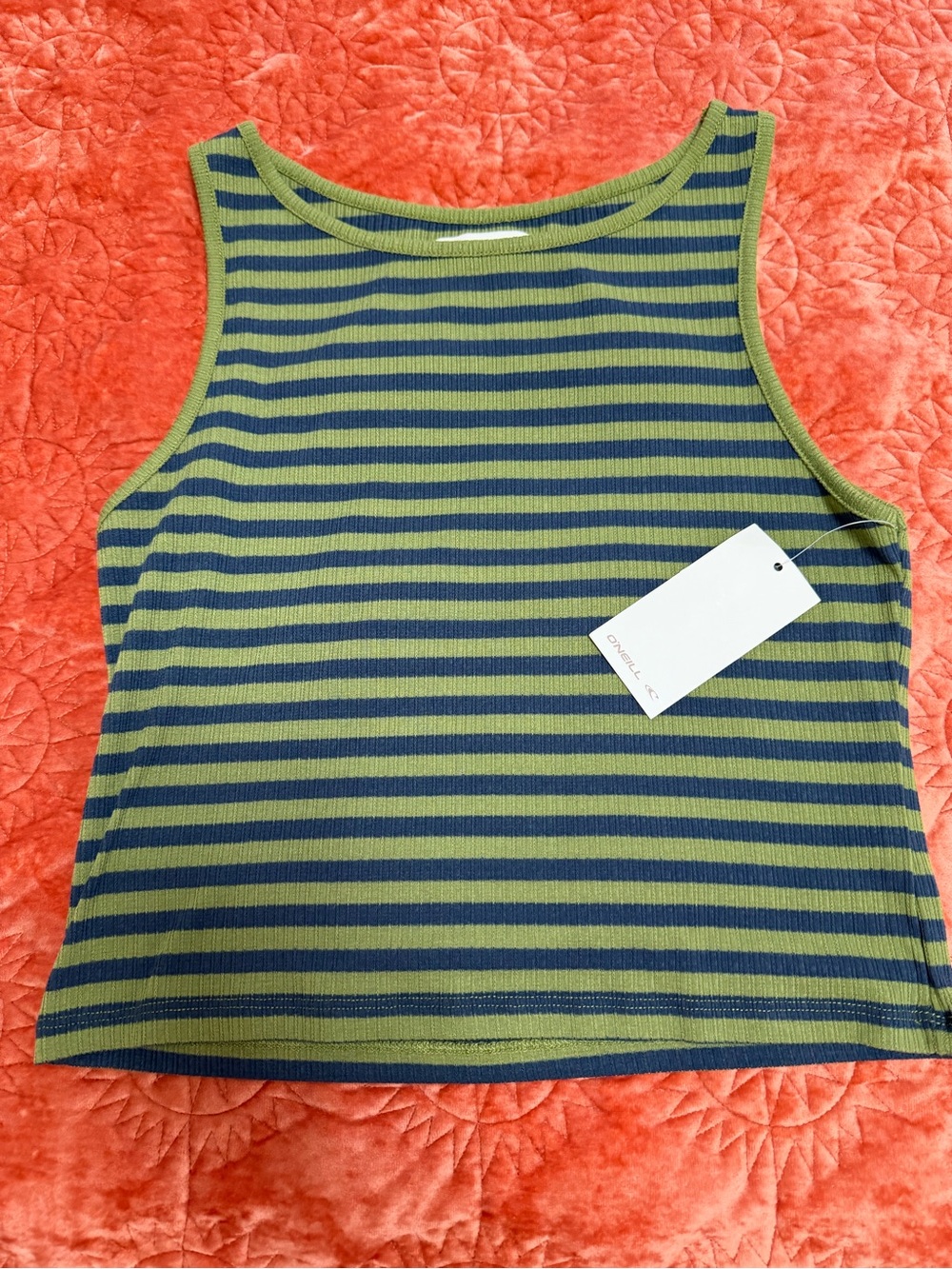 O'Neill Olive & Navy Striped Ribbed Tank Top